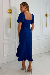 Darcie Flaired Sleeve Frill Midi Dress Cobalt