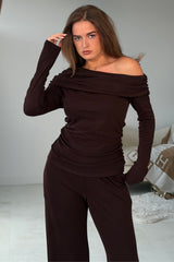 Jay Asymmetric Long Sleeve Top Brown