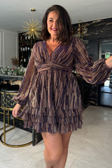 Ivy Purple And Gold Metallic Skater Dress