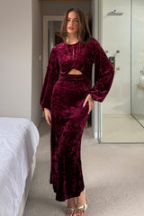 Clara Cutout Maxi Dress Wine Velvet