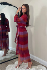 Erin Multi Shimmer Split Hem Frill Detail Maxi Dress