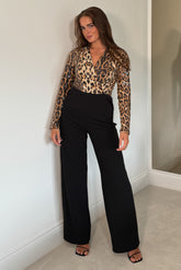 Casandra Leopart Sequin Wrap Front Jumpsuit