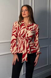 Brooke Red Animal Print Tie Front Top
