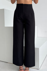 Carey High Waisted Fitted Wide Leg Trouser Black