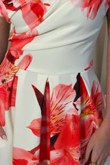 Betty Asymmetric Floral Print Midi Dress Orange
