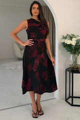 Leilani Twister Shoulder Skater Midi Dress Black
