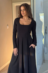 Evie Square Neck Long Sleeve Midi Dress Black