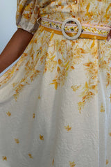 Holland Cream and Yellow Floral Collar Midi Dress