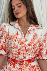 Holland Floral Border Print Midi Dress Orange