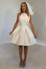 Freesia Boat Neck Structured Mini Dress Ivory
