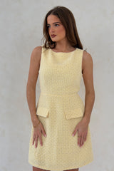 Athenia Tweed Pocket Detail Mini Dress Yellow