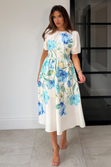 Janet Floral Midi Dress Blue