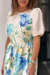 Janet Floral Midi Dress Blue