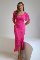 Heidi Lace Ruched Midi Dress Pink