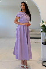 Dollie Asymmetric Neckline Skater Midi Dress Purple