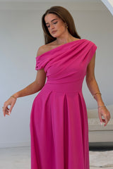 Dollie Asymmetric Neckline Skater Midi Dress Pink