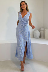 Kiki floral Split Maxi Dress Blue