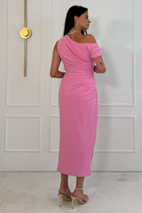 Donna Asymmetric Neckline Midi Dress Light Pink