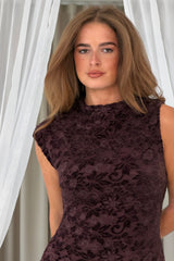 Leonie Lace Sleeveless Midi Dress Burgundy