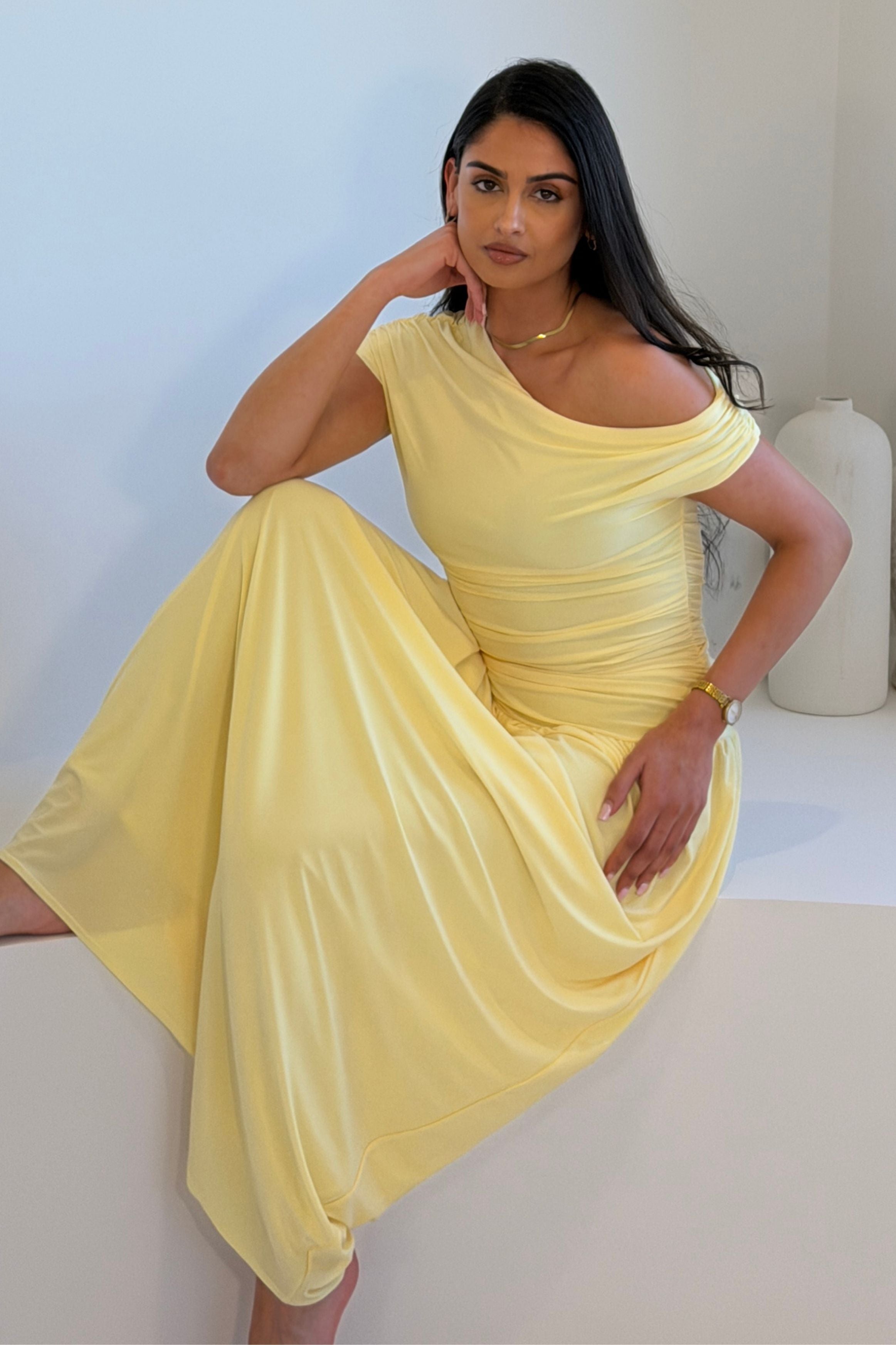 Colette Rushed Off Shoulder Maxi Dress Yellow