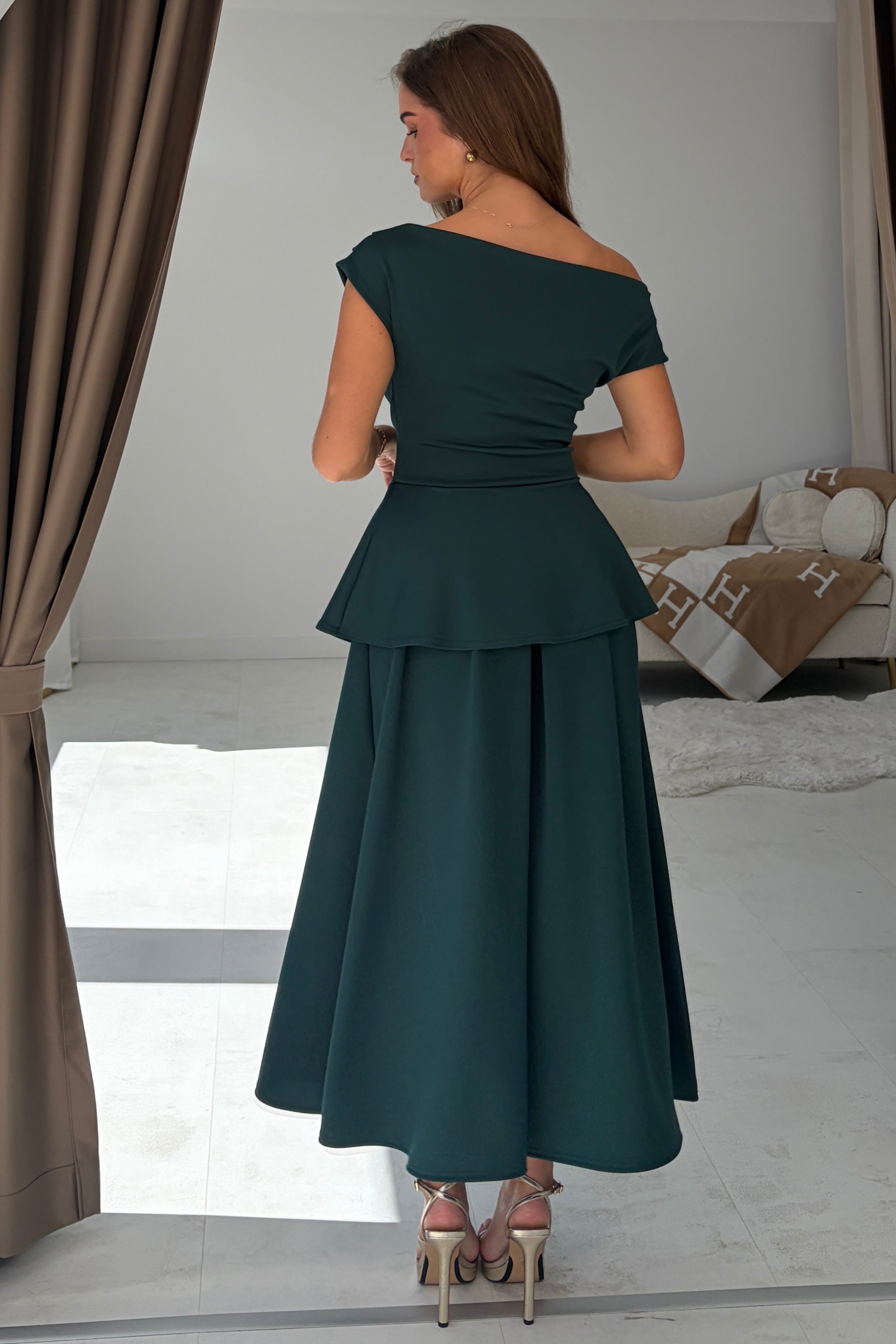 Connie Peplum Midi Dress Green