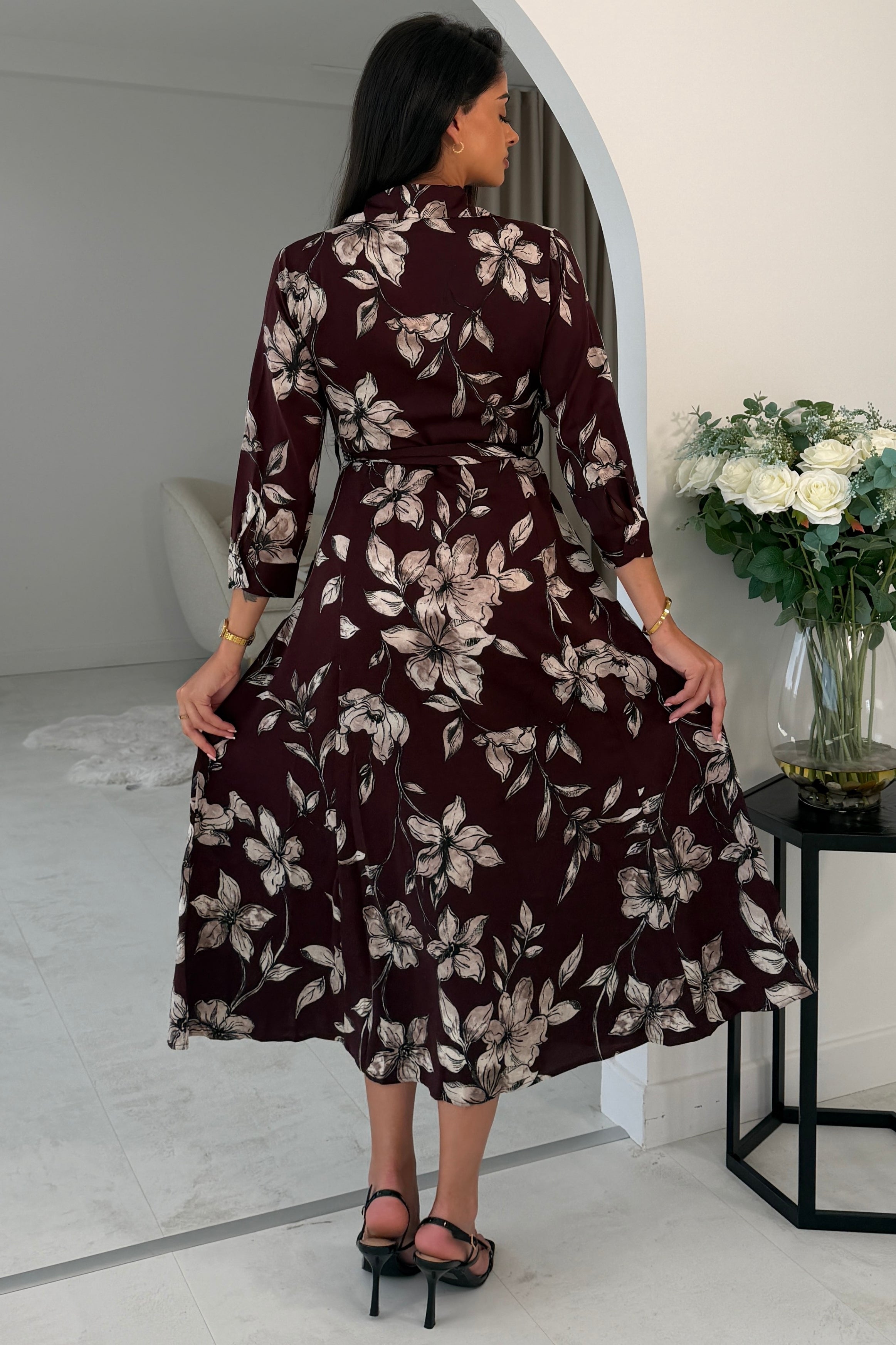 Angela Long Sleeve Maxi Shirt Dress Plum Floral