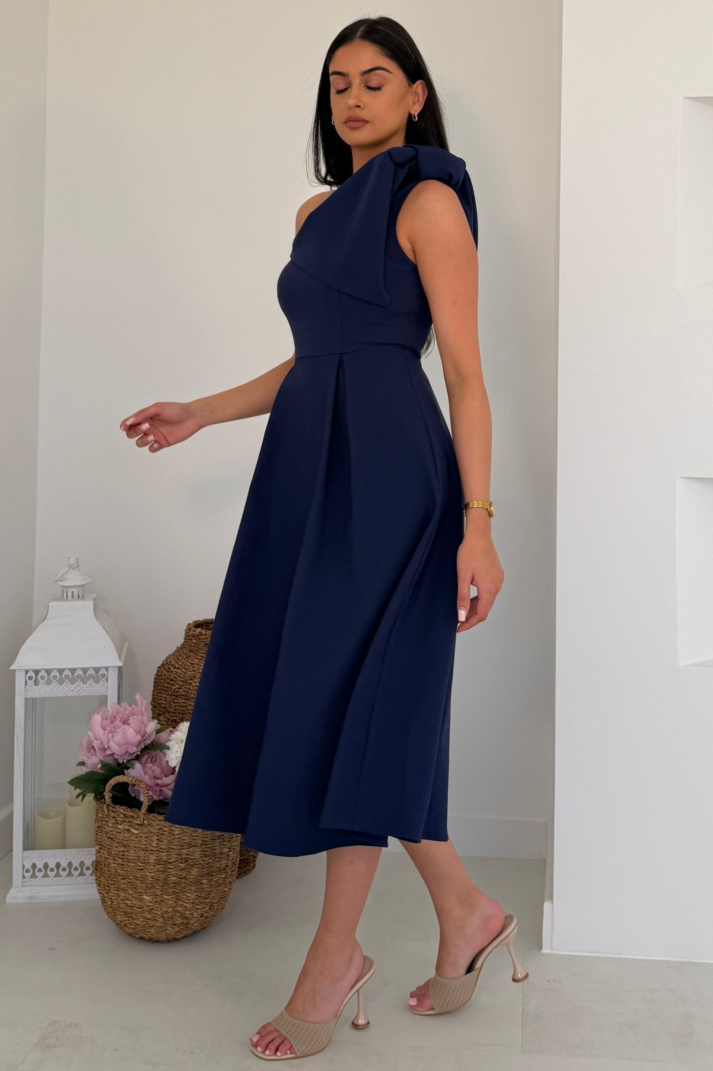 Keeley Bow Shoulder Maxi Dress Navy