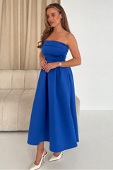 Danni Strapless Bandeau Midi Dress Cobalt