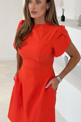 Ami Tulip Sleeve High Neck Mini Dress Orange