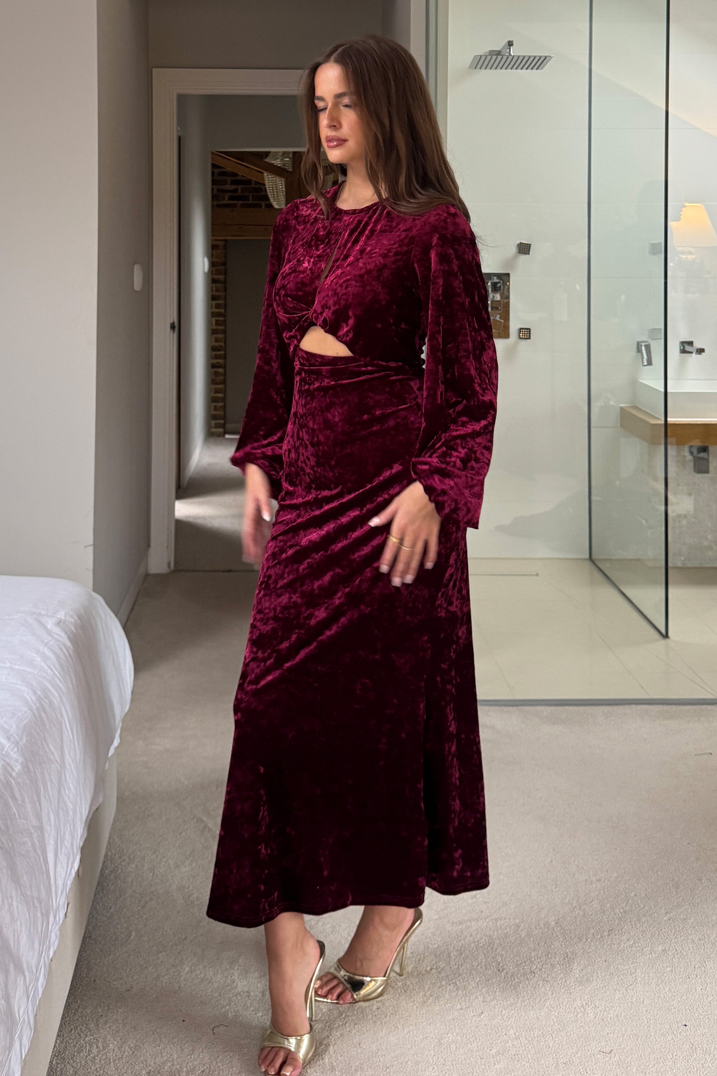 Clara Cutout Maxi Dress Wine Velvet