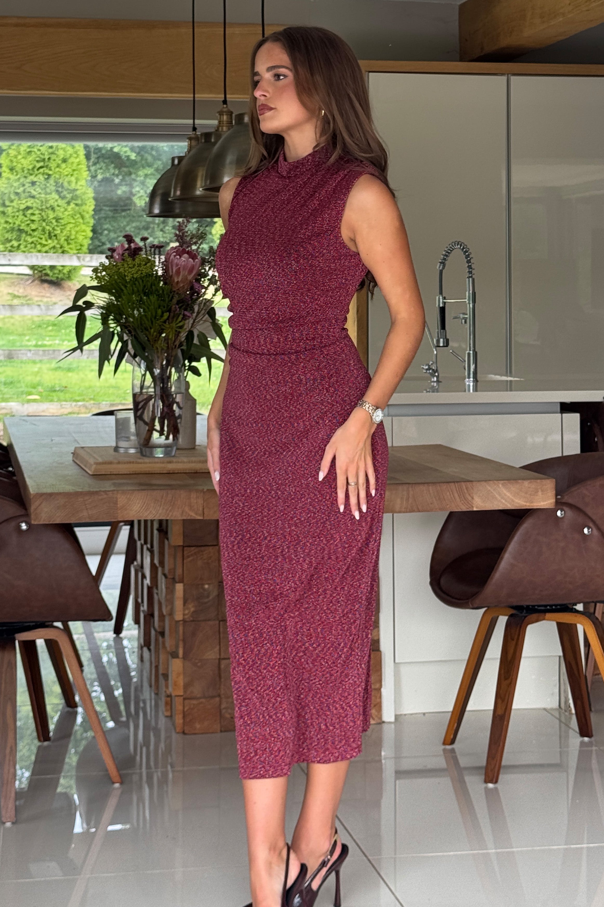 Calista Red Shimmer Maxi Dress