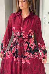 Everly Red Floral Shirt Midi Dress