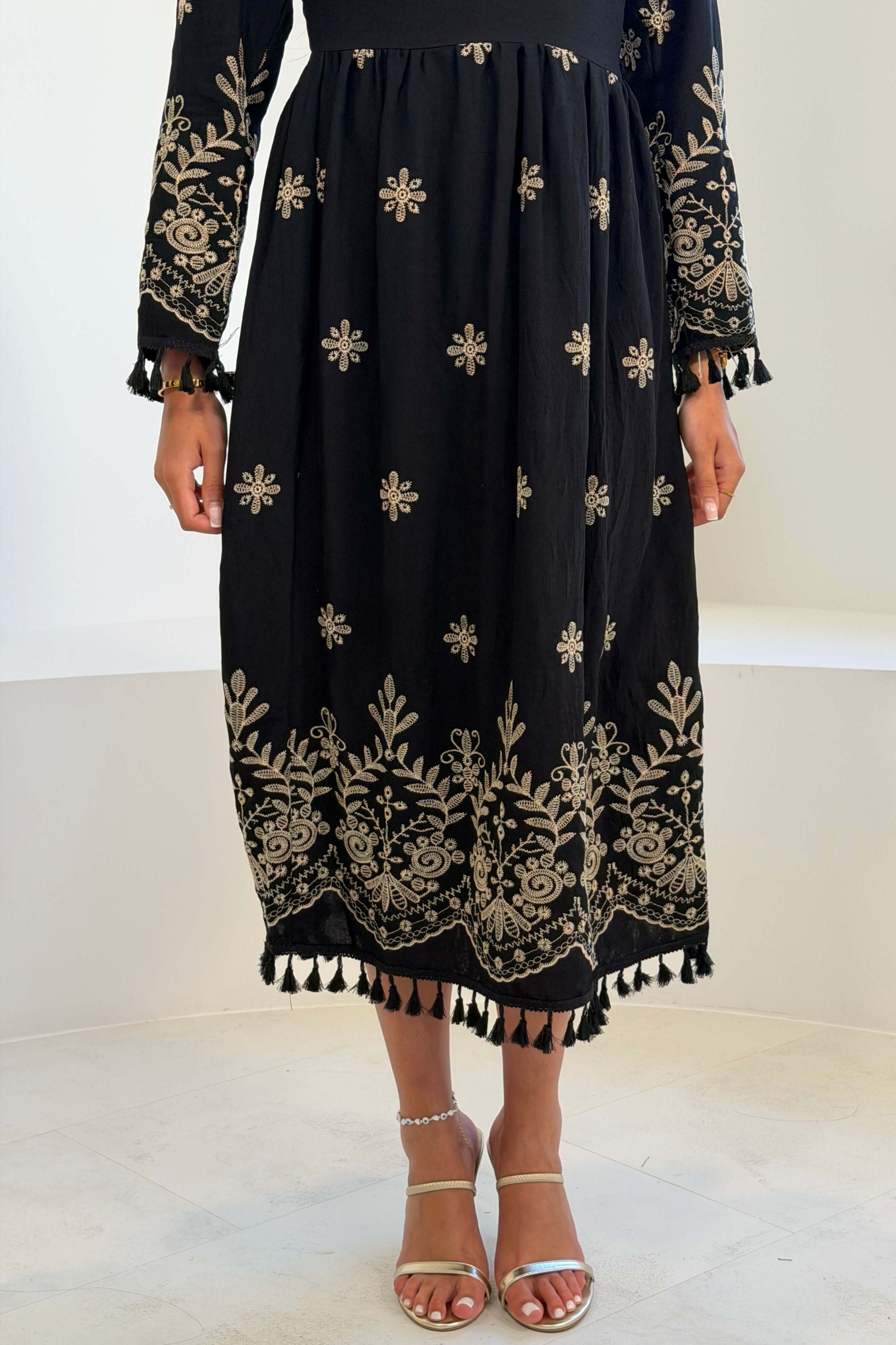 Enid Embroidered Maxi Dress Black