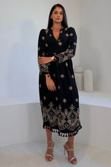 Enid Embroidered Maxi Dress Black