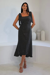 Jovi Tie Shoulder Square Neck Midi Dress Black Spot