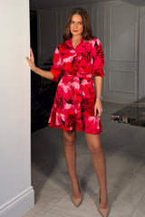 Ashton Pink Floral Frill Mini Dress