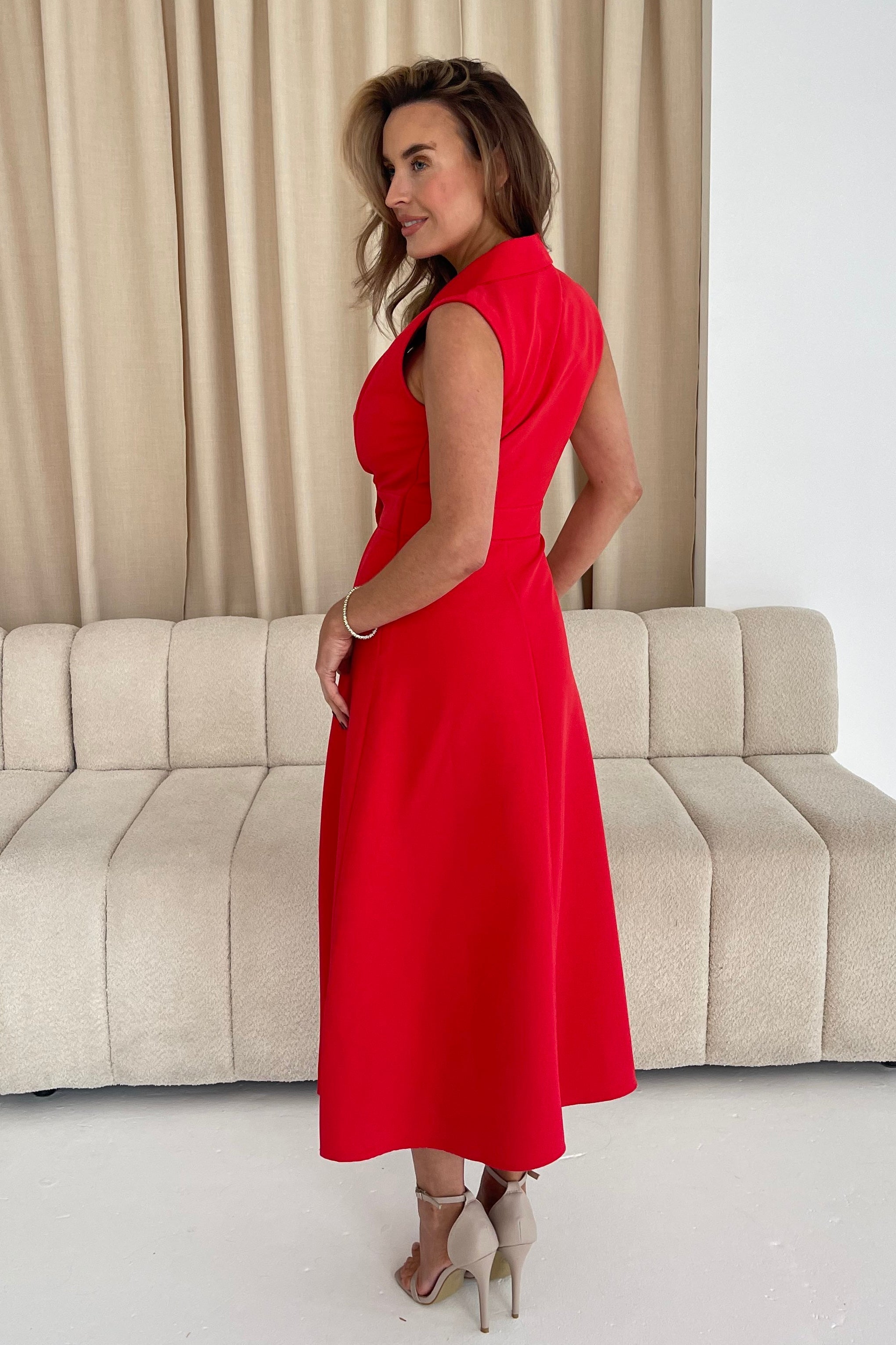 Cameron Collared Tailored Shirt Dress Red