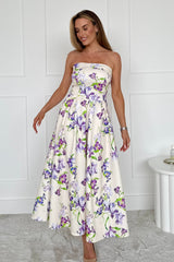 Danni Strapless Bandeau Midi Dress Yellow Floral