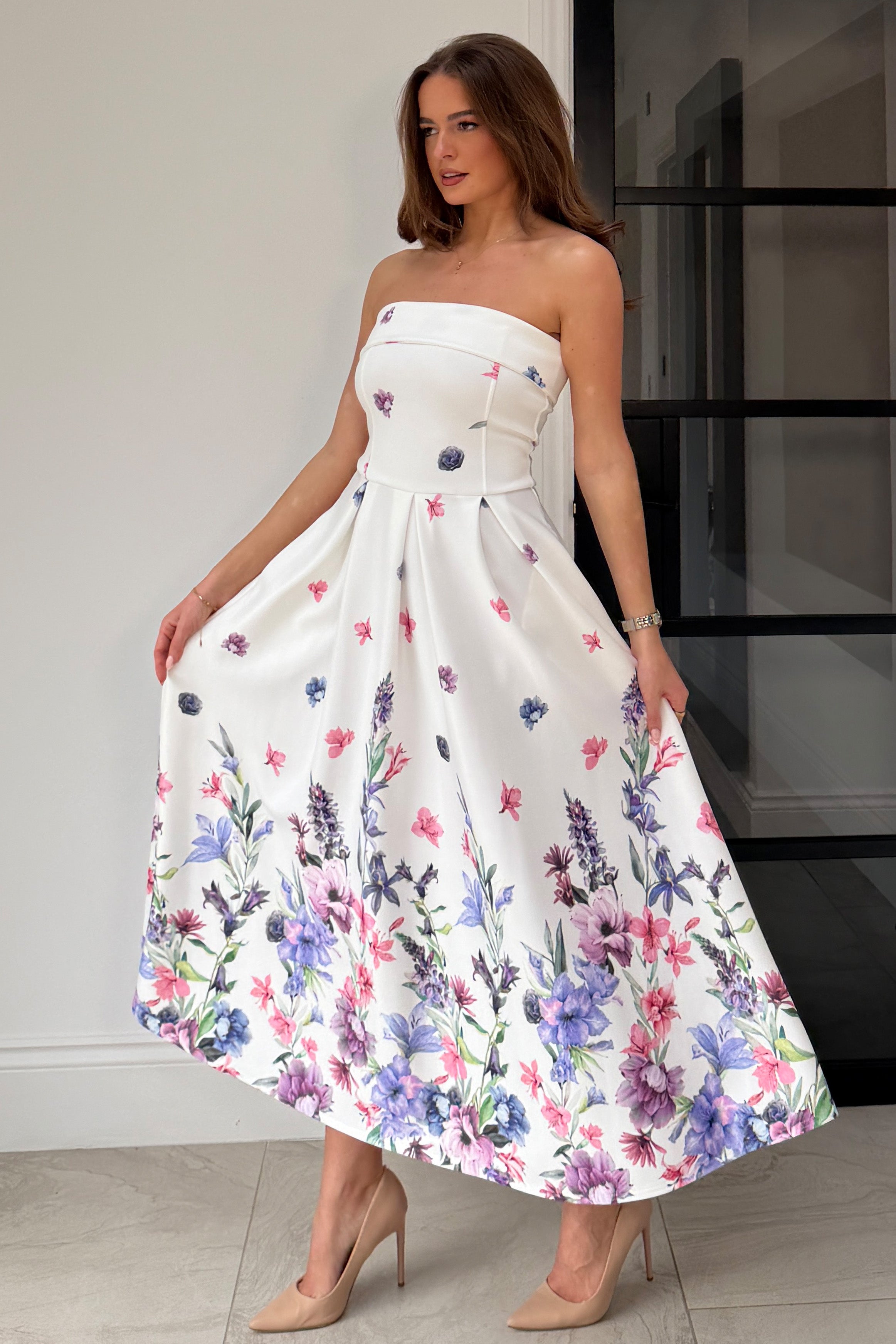Danni Strapless Bandeau Midi Dress ivory