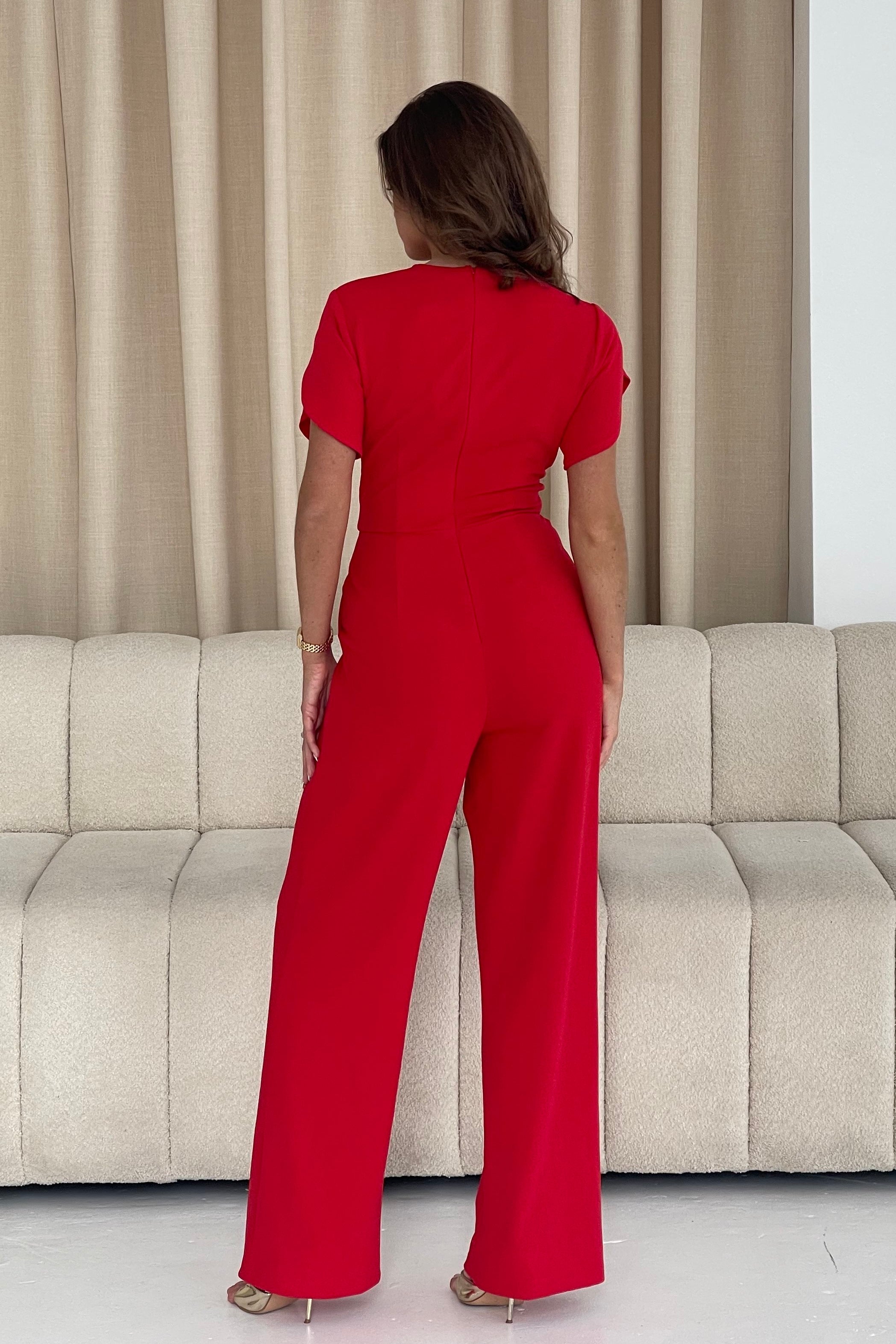 Bridget Twist Font Split Arm Jumpsuit Bright Red