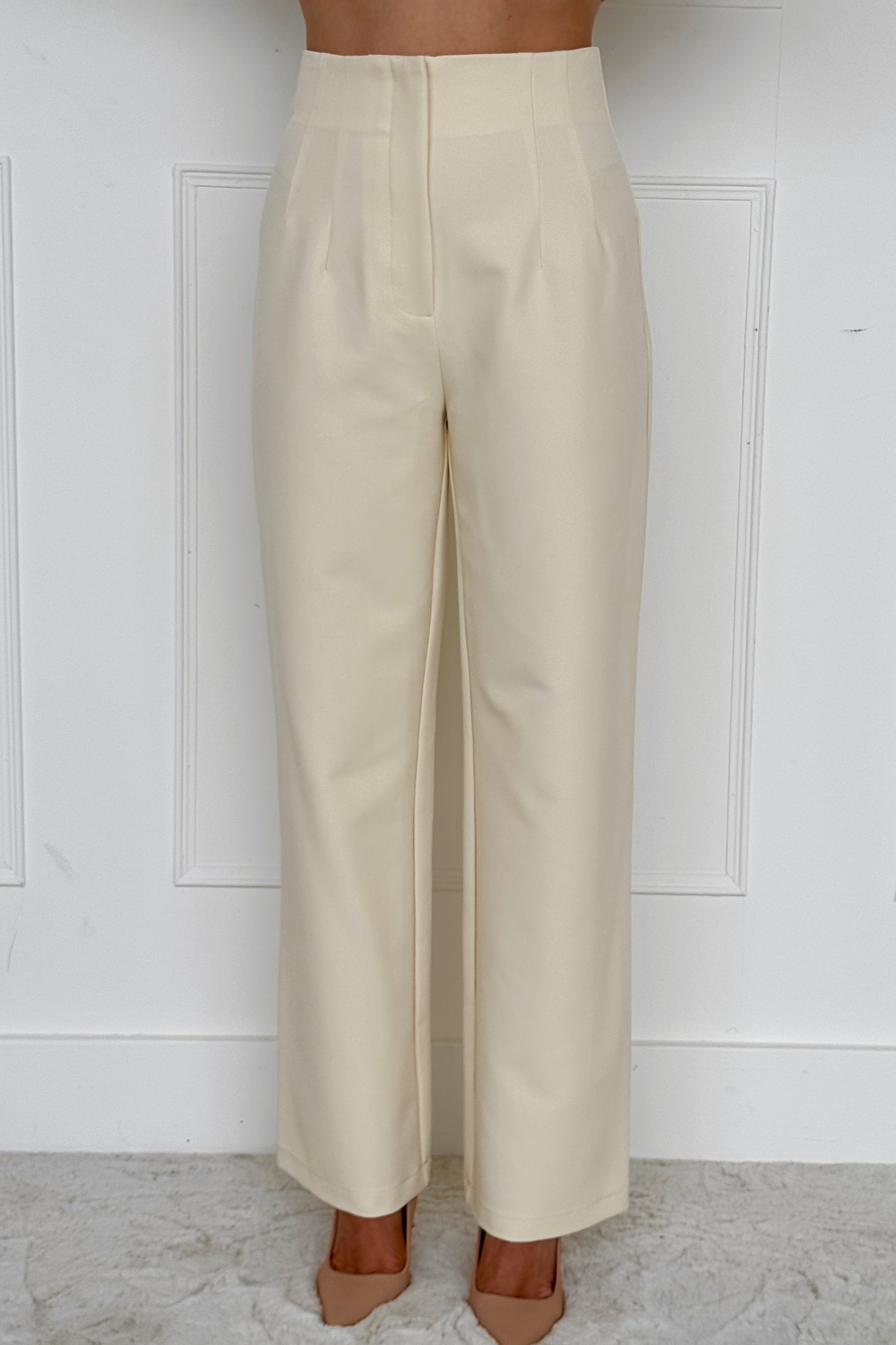 Carey High Waisted Fitted Wide Leg Trouser Ivory