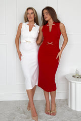 Lanette Notch Neck Pencil Dress Red