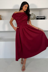 Betty Asymmetric Neckline Skater Midi Berry