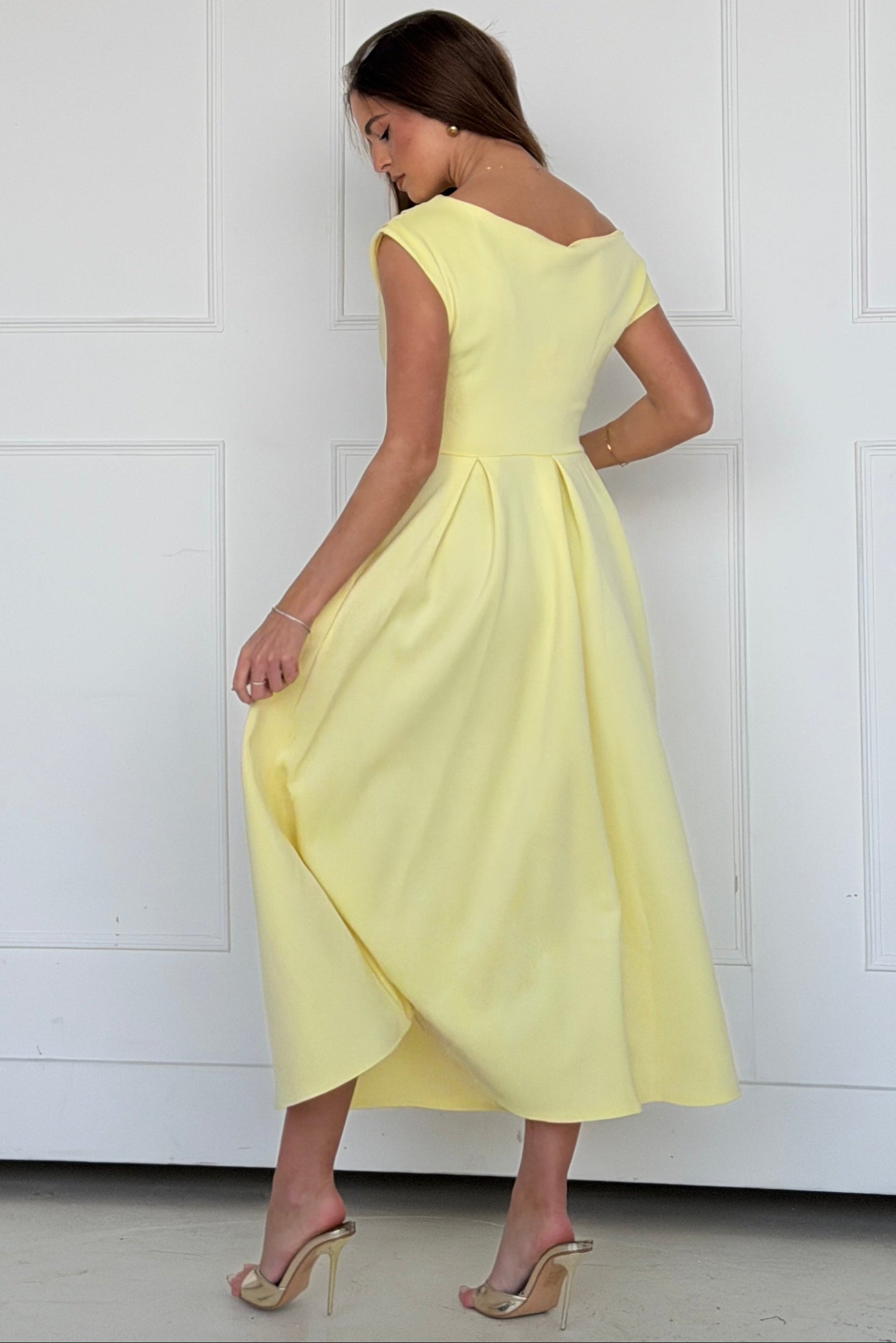 Betty Asymmetric Midi Dress Yellow