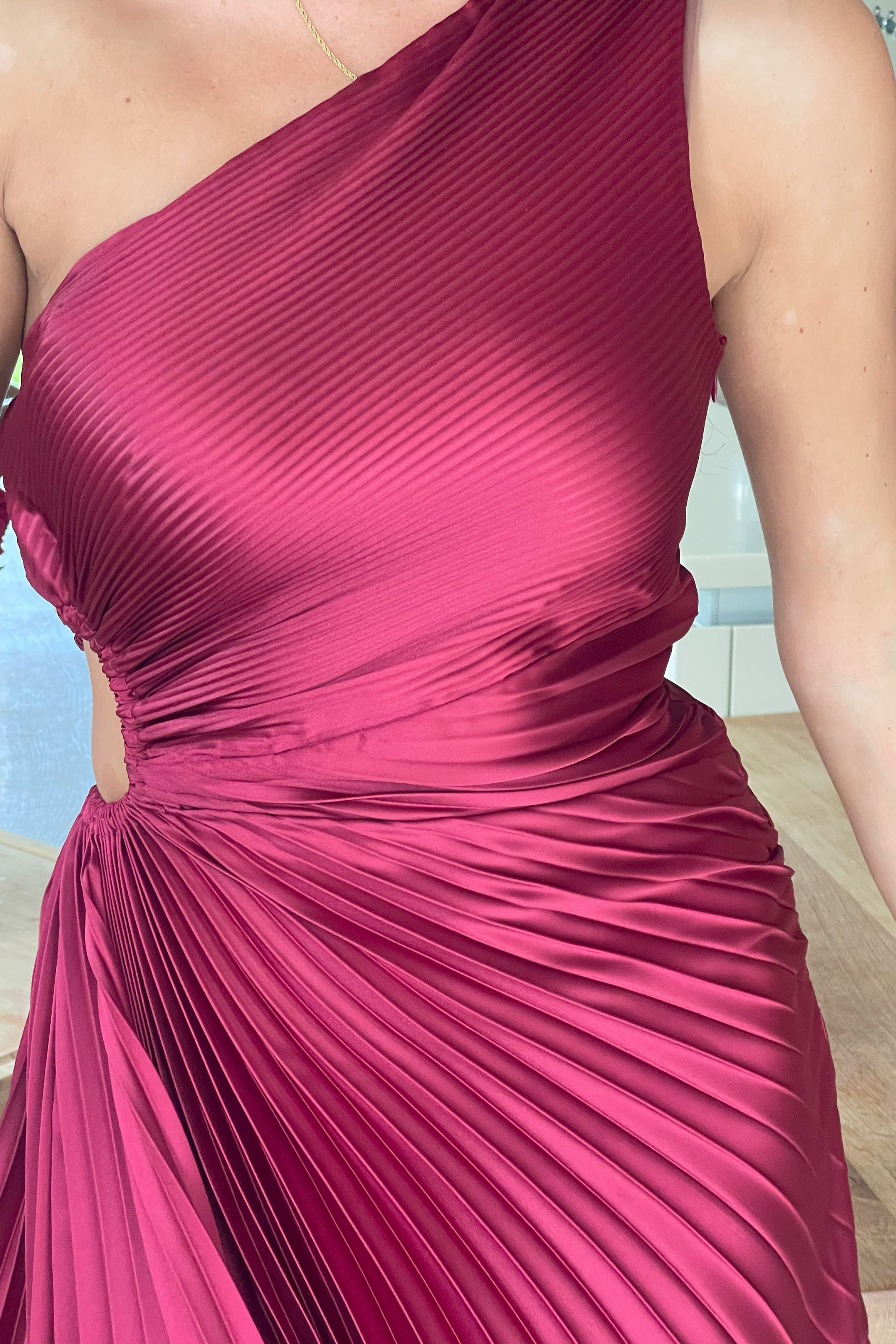 Aoife One Shoulder Pleated Midi Dress Berry
