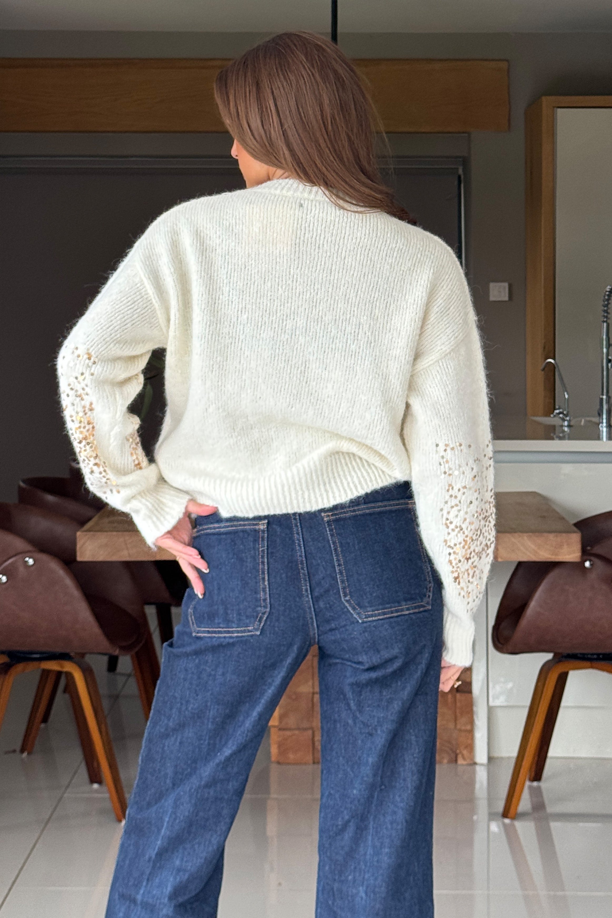 Hina Sequin Knit Jumper Cream