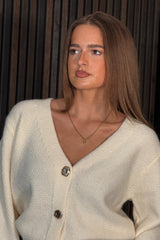 Dominique V Neck Gold Button Cardigan Cream