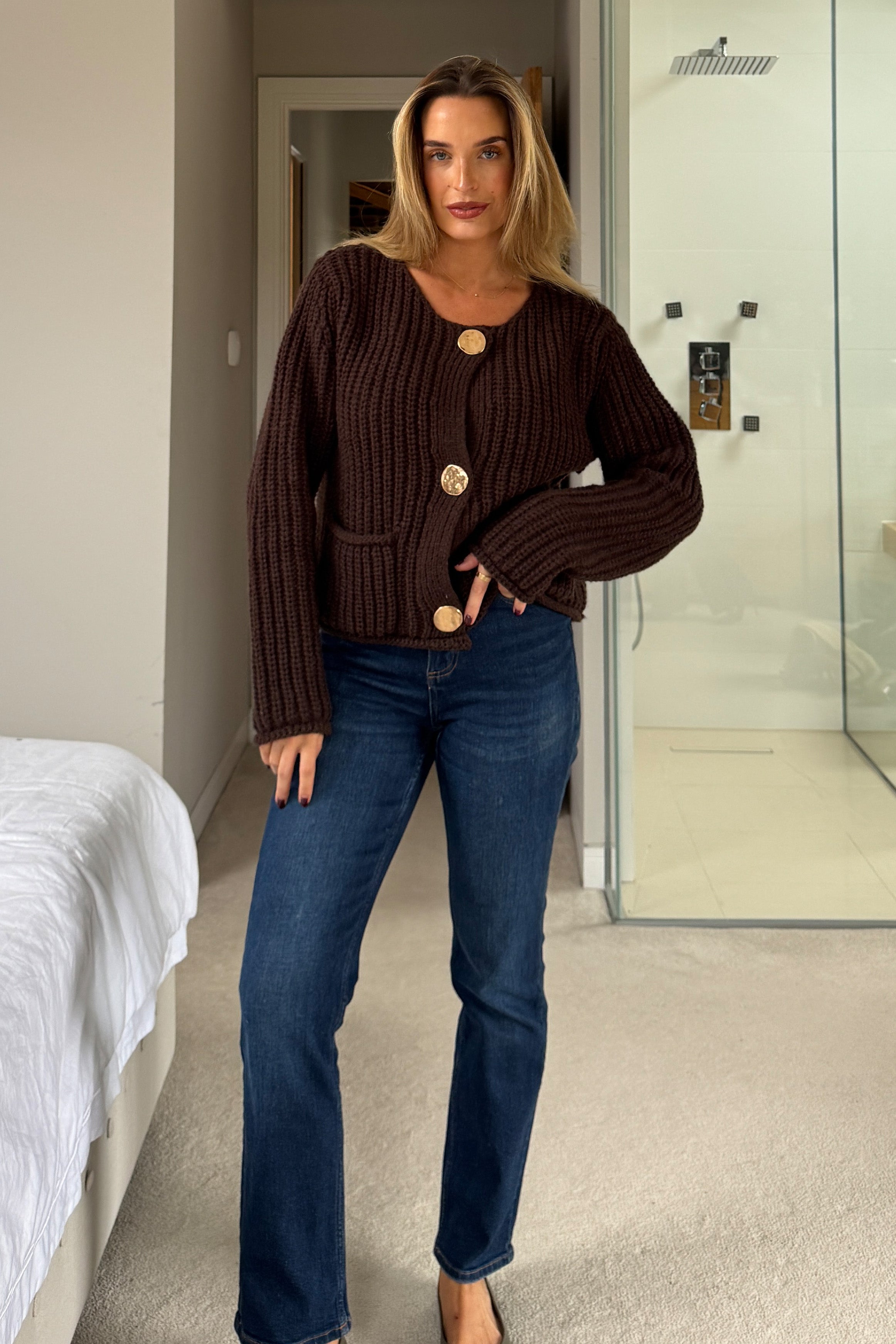 Kelbie Chunky Knit Cardigan Chocolate