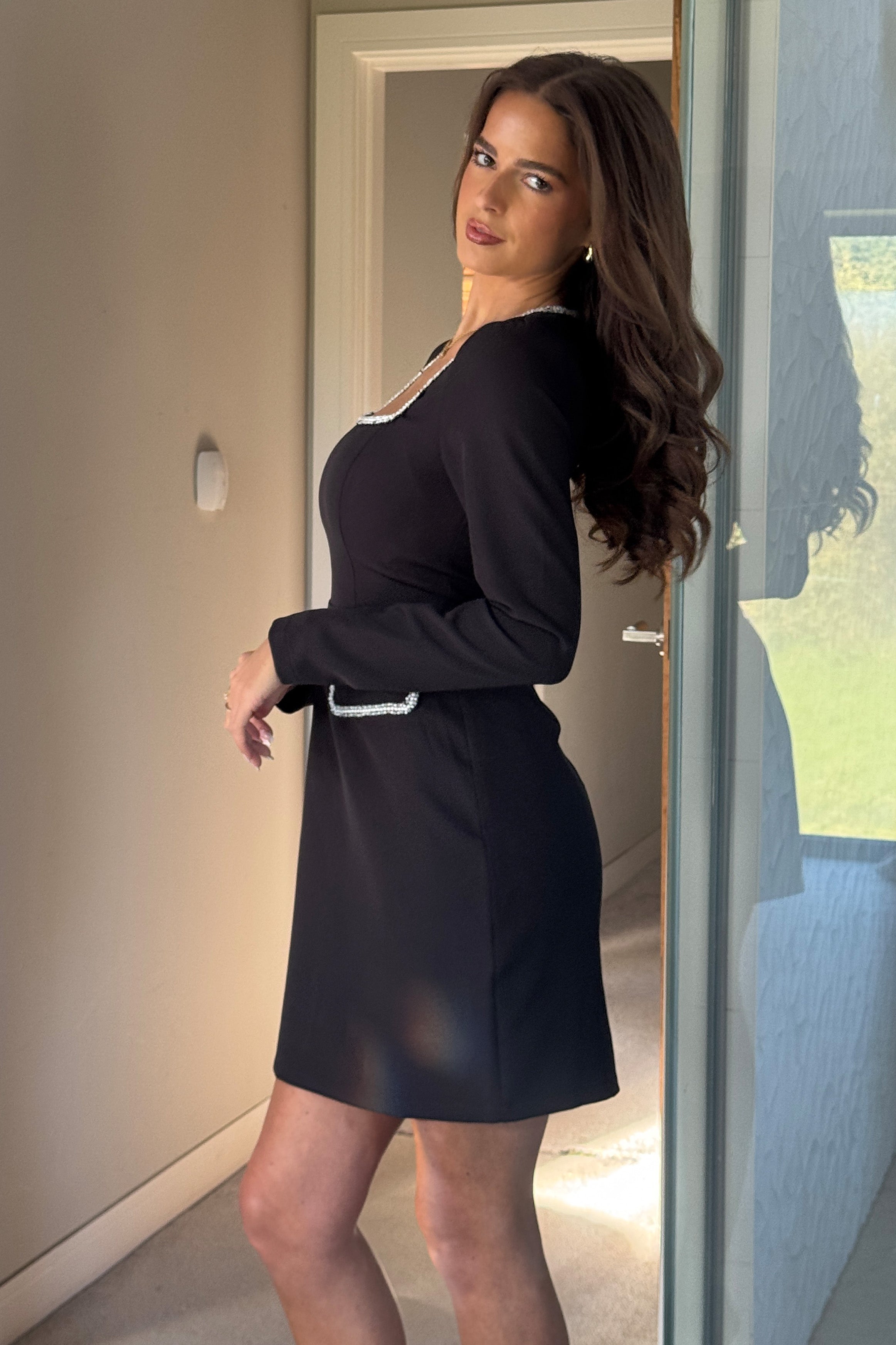 Amaranta Square Neck Mini Dress Black