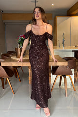 Julia Sequin Maxi Dress Brown